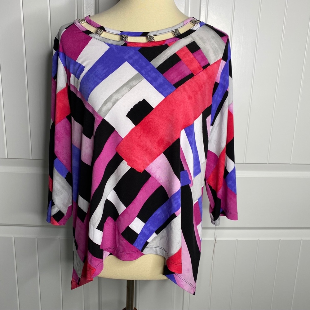 5/$25! Alfred Dunner NWT asymmetrical colorful top sz PL